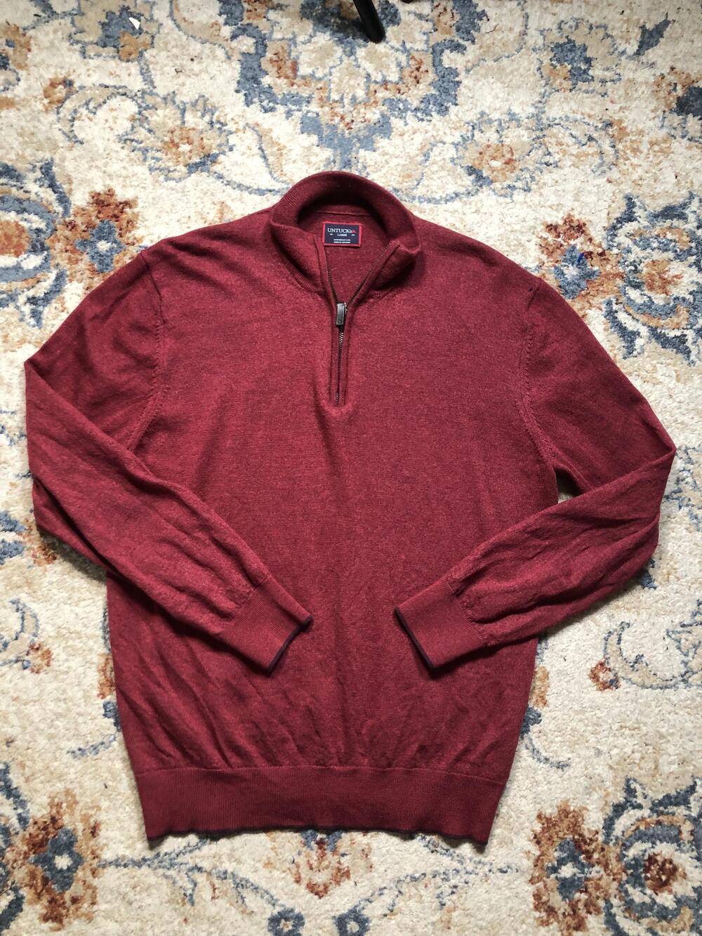 UNTUCKit Sweater Mens Large Red Belguardo Merino Wool Half Zip Pullover 2019